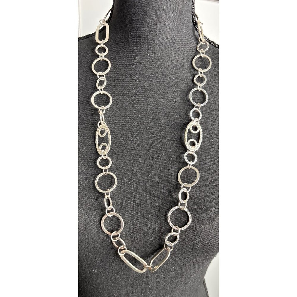Chico's Women's Silver-Tone Long Statement Necklace Mixed Shapes Modern